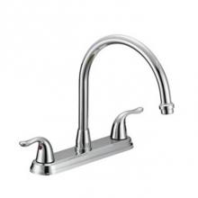 OmniPro OPB-250C - 2 Handle Cp Kitchen Faucet L/Spray Metal Lever Handle, Gooseneck Spout, Ceramic Cartridge