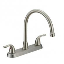 OmniPro OPB-250SS - 2 Handle S/S Kitchen Faucet L/Spray  Metal Lever Handle, Gooseneck Spout, Ceramic Cartridge