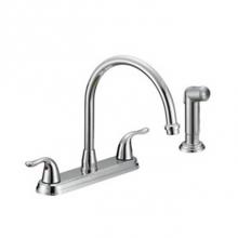 OmniPro OPB-260C - 2 Handle Cp Kitchen Faucet W/Spray  Metal Lever Handle, Gooseneck Spout, Ceramic Cartridge, 4 Hole