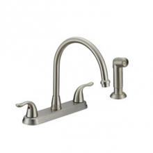 OmniPro OPB-260SS - 2 Handle S/S Kitchen Faucet W/Spray  Metal Lever Handle, Gooseneck Spout, Ceramic Cartridge, 4 Hol