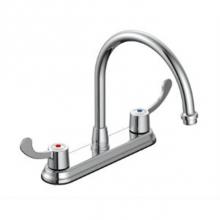 OmniPro OPC-250CB - 8'' Kitchen Faucet Cp,Wrist Blade Handles, Goose Neck Spout, Less Spray