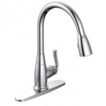 OmniPro OPB-151C - Sngl Hdle Cp Kitchen Fct,Gooseneck Spout W/Pulldown Spray, Metal Lever Handle, Ceramic Cart 1-3 Ho