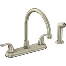 OmniPro OPB-260SSWJP - 3 Handle S/S Kitchen Faucet W/Spray  Metal Lever Handle, Gooseneck Spout, Washerless Cartridge, Jo