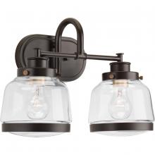 Progress Lighting P300081-020 - Judson Collection Two-Light Antique Bronze Clear Glass Farmhouse Bath Vanity Light