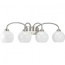 Progress Lighting P300087-009 - Carisa Collection Four-Light Brushed Nickel Opal Glass Mid-Century Modern Bath Vanity Light