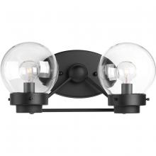 Progress Lighting P300113-031 - Spatial Collection Two-Light Matte Black Clear Glass Global Bath Vanity Light