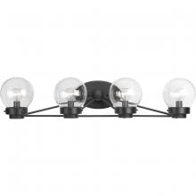 Progress Lighting P300115-031 - Spatial Collection Four-Light Matte Black Clear Glass Global Bath Vanity Light