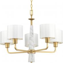 Progress Lighting P400098-078 - Palacio Collection Five-Light Vintage Gold White Silk Fabric Shade Luxe Chandelier Light