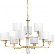 Progress Lighting P400099-078 - Palacio Collection Nine-Light Vintage Gold White Silk Fabric Shade Luxe Chandelier Light