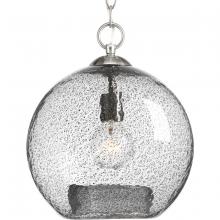 Progress Lighting P500063-009 - Malbec Collection One-Light Brushed Nickel Clear Textured Glass Global Pendant Light