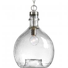 Progress Lighting P500064-009 - Zin Collection One-Light Brushed Nickel Clear Textured Glass Global Pendant Light