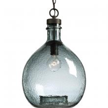 Progress Lighting P500064-020 - Zin Collection One-Light Antique Bronze Recycled Blue Textured Glass Global Pendant Light