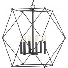 Progress Lighting P500084-031 - Spatial Collection Six-Light Matte Black Global Pendant Light