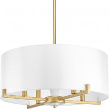 Progress Lighting P500108-078 - Palacio Collection Four-Light Vintage Gold White Silk Shade Luxe Pendant Light