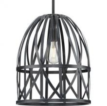 Progress Lighting P500343-187 - Chastain Collection One-Light Textured Black Cerused Black Oak Basket Farmhouse Pendant Light