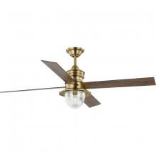 Progress Lighting P250075-163-WB - Gillen 56" 4-Blade LED Indoor/Outdoor Vintage Brass Vintage Electric Ceiling Fan with Light Kit