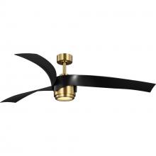 Progress Lighting P250107-163-30 - Insigna Collection 60-in Three-Blade Vintage Brass Contemporary Ceiling Fan with Matte Black Blades