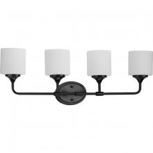 Progress Lighting P2804-31M - Lynzie Collection Four-Light Matte Black Etched Opal Glass Modern Bath Vanity Light