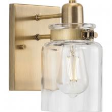 Progress Lighting P300045-163 - Calhoun Collection One-Light Vintage Brass Clear Glass Farmhouse Bath Vanity Light