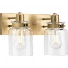 Progress Lighting P300046-163 - Calhoun Collection Two-Light Vintage Brass Clear Glass Farmhouse Bath Vanity Light