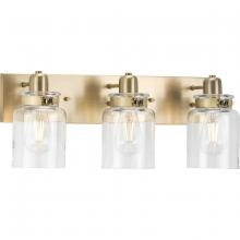 Progress Lighting P300047-163 - Calhoun Collection Three-Light Vintage Brass Clear Glass Farmhouse Bath Vanity Light