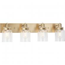 Progress Lighting P300048-163 - Calhoun Collection Four-Light Vintage Brass Clear Glass Farmhouse Bath Vanity Light