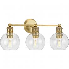 Progress Lighting P300051-163 - Hansford Collection Three-Light Vintage Brass Clear Glass Farmhouse Bath Vanity Light