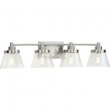 Progress Lighting P300351-009 - Hinton Collection Four-Light Brushed Nickel Clear Seeded Glass Farmhouse Bath Vanity Light