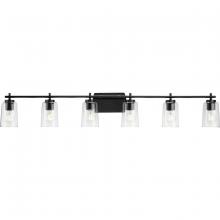 Progress Lighting P300372-031 - Adley Collection Six-Light New Traditional Matte Black Clear Glass Bath Vanity Light