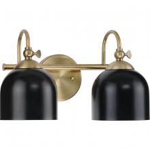 Progress Lighting P300382-163 - Dalton Collection Two-Light Farmhouse Vintage Brass Metal Shade Bath Vanity Light