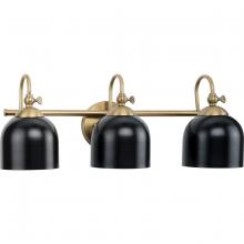 Progress Lighting P300383-163 - Dalton Collection Three-Light Farmhouse Vintage Brass Metal Shade Bath Vanity Light