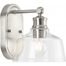 Progress Lighting P300395-009 - Singleton Collection One-Light 7.62" Brushed Nickel Farmhouse Vanity Light with Clear Glass Shad