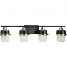 Progress Lighting P300425-31M - Beckner Collection Four-Light Matte Black Clear Glass Urban Industrial Bath Light with Vintage Brass