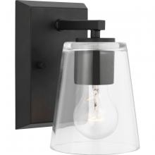 Progress Lighting P300457-31M - Vertex Collection One-Light Matte Black Clear Glass Contemporary Bath Light