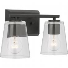 Progress Lighting P300458-31M - Vertex Collection Two-Light Matte Black Clear Glass Contemporary Bath Light