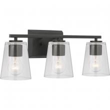 Progress Lighting P300459-31M - Vertex Collection Three-Light Matte Black Clear Glass Contemporary Bath Light