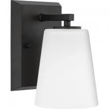 Progress Lighting P300461-31M - Vertex Collection One-Light Matte Black Etched White Glass Contemporary Bath Light