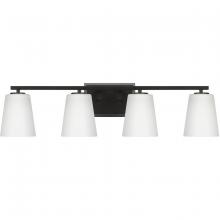 Progress Lighting P300464-31M - Vertex Collection Four-Light Matte Black Etched White Glass Contemporary Bath Light