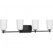 Progress Lighting P300468-31M - Adley Collection Four-Light Matte Black Etched Opal Glass New Traditional Bath Vanity Light