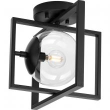 Progress Lighting P350218-31M - Atwell Collection 10" One-Light Mid-Century Modern Matte Black Clear Glass Semi-Flush Mount Ligh