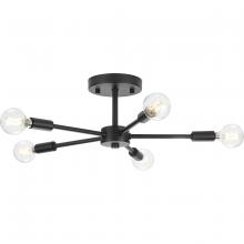 Progress Lighting P350219-31M - Delayne Collection Five-Light Mid-Century Modern Matte Black Semi-Flush Mount Light