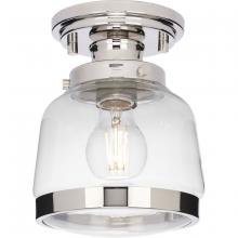 Progress Lighting P350220-104 - Judson Collection 8"One-Light Farmhouse Polished Nickel Clear Glass Semi-Flush Mount Light