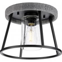 Progress Lighting P350243-31M - Laramie Collection One-Light Matte Black Rustic Modern Clear Seeded Glass 12" Flush Mount Light