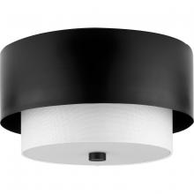 Progress Lighting P350249-31M - Silva Collection Two-Light Matte Black White Linen Shade 14" Flush Mount