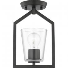 Progress Lighting P350258-31M - Vertex Collection One-Light Matte Black Clear Glass Contemporary Semi-Flush Mount with