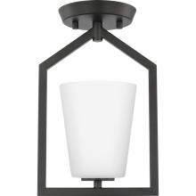 Progress Lighting P350259-31M - Vertex Collection One-Light Matte Black Etched White Contemporary Semi-Flush Mount