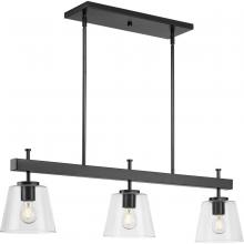 Progress Lighting P400298-31M - Saffert Collection Three-Light New Traditional Matte Black Clear Glass Linear Island Chandelier Ligh