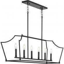 Progress Lighting P400300-31M - Parkhurst Collection Six-Light New Traditional Matte Black Linear Island Chandelier Light