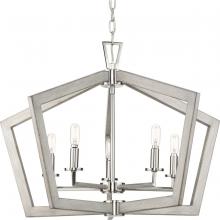 Progress Lighting P400301-009 - Galloway Collection Five-Light 19.25" Brushed Nickel Modern Farmhouse Pendant Light with Grey Wa