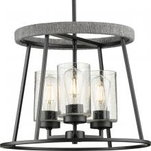 Progress Lighting P400321-31M - Laramie Collection Three-Light Matte Black Rustic Modern Clear Seeded Glass Chandelier